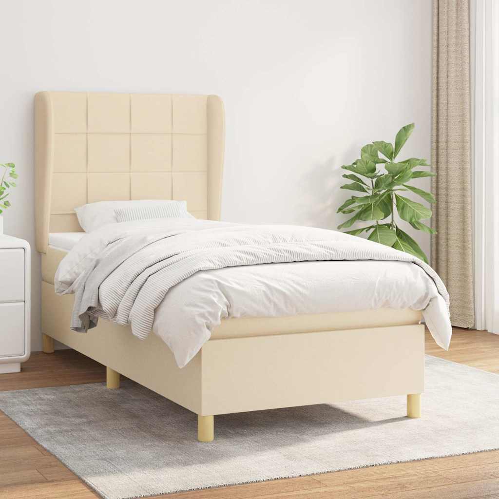 Sommier à lattes de lit et matelas Crème 90x190 cm Tissu