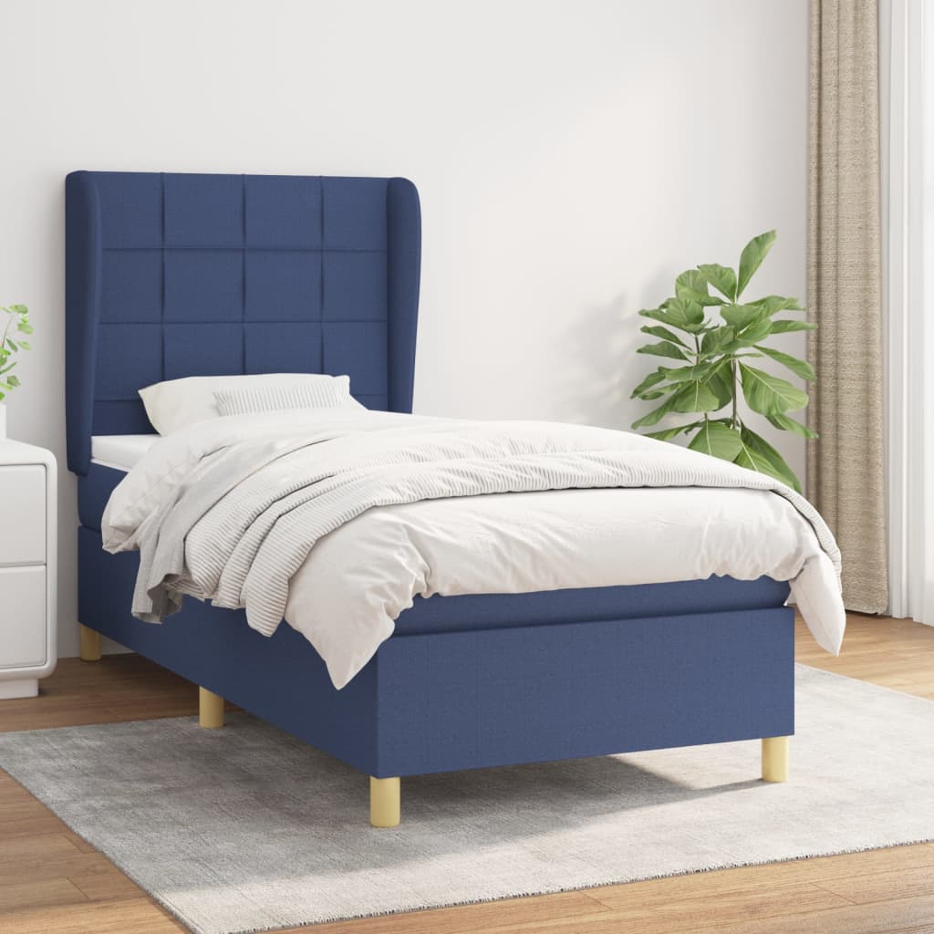 Sommier à lattes de lit avec matelas Bleu 100x200 cm Tissu - XIOS