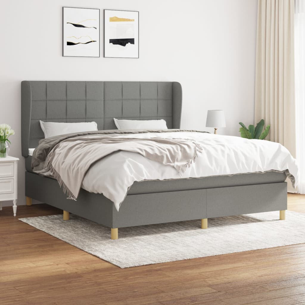 Sommier à lattes de lit avec matelas Gris foncé 160x200cm Tissu - XIOS