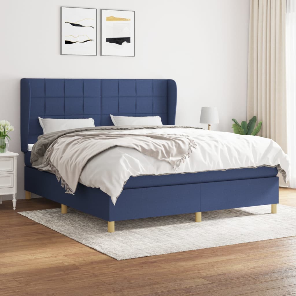 Sommier à lattes de lit avec matelas Bleu 160x200 cm Tissu - XIOS