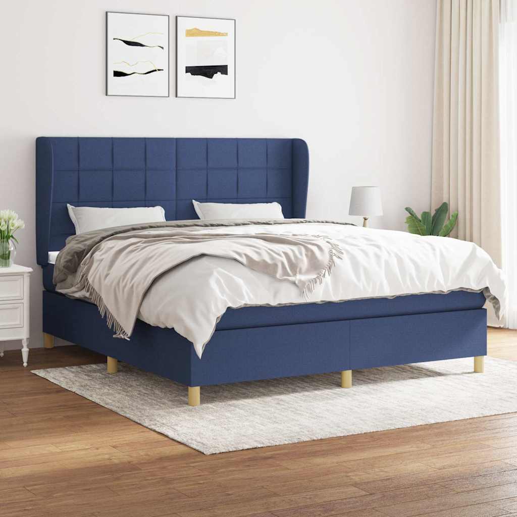 Sommier à lattes de lit avec matelas Bleu 160x200 cm Tissu
