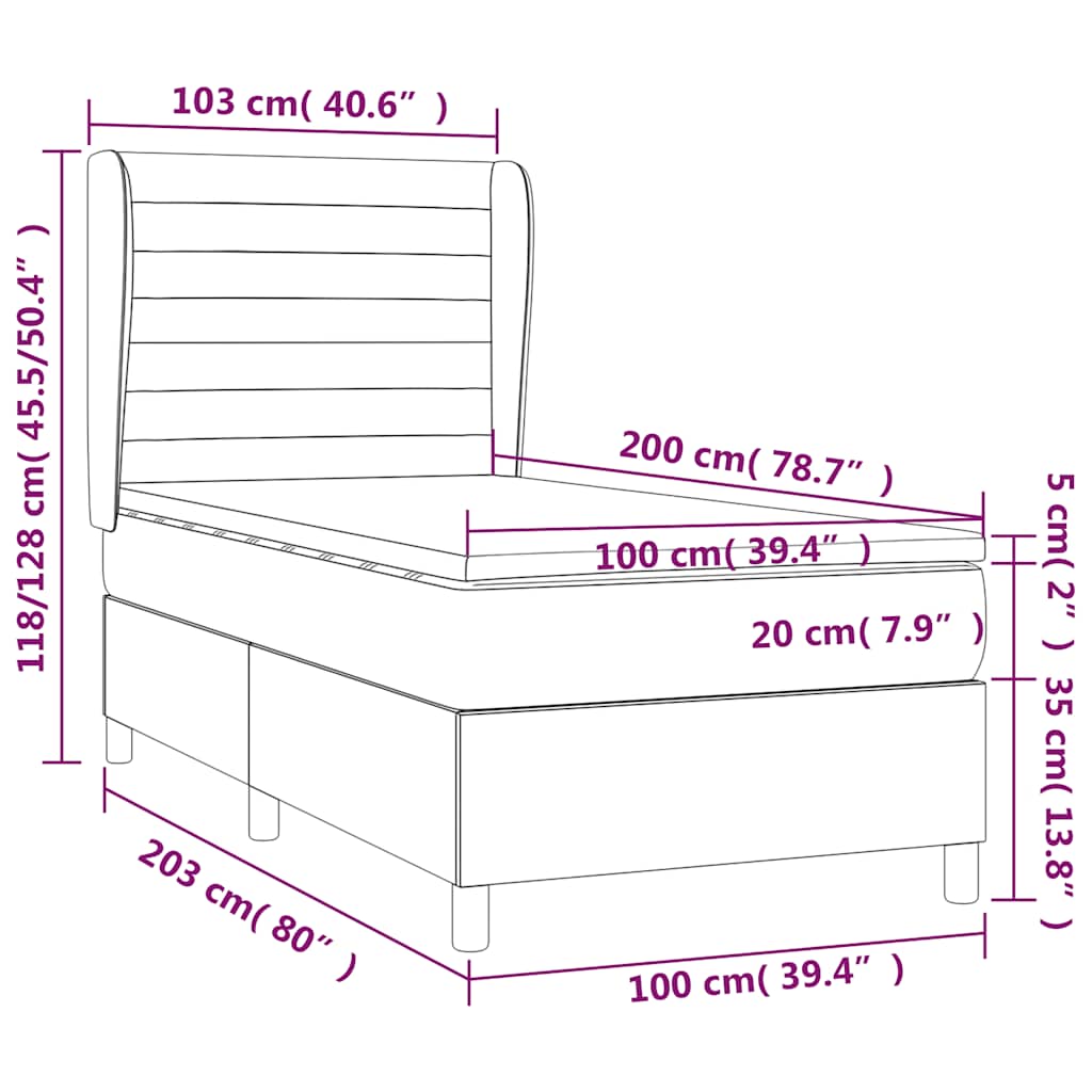 Sommier à lattes de lit avec matelas Noir 100x200 cm Tissu - XIOS