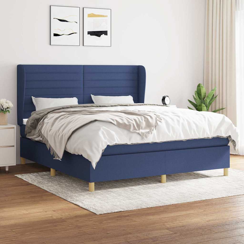 Sommier à lattes de lit avec matelas Bleu 160x200 cm Tissu