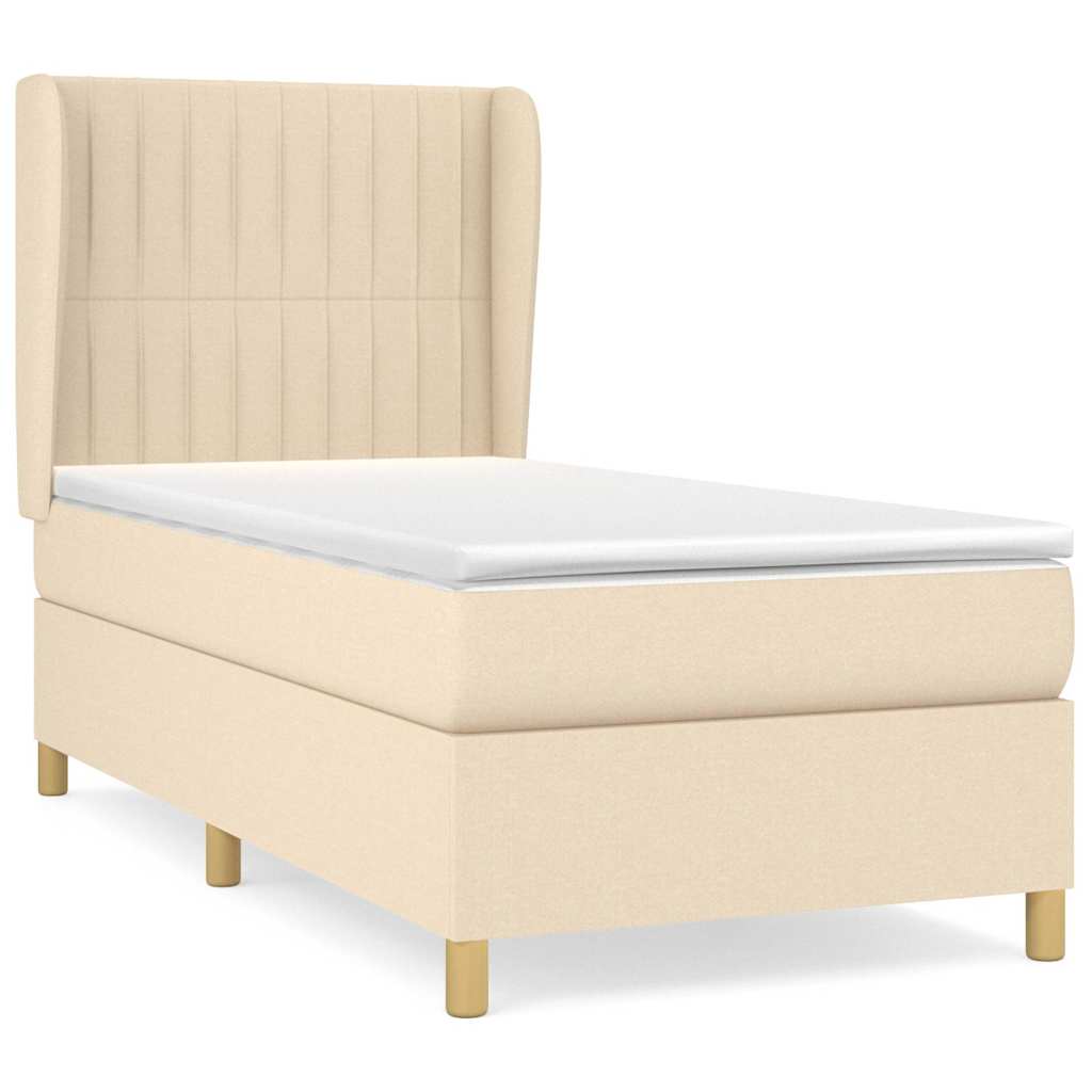 Sommier à lattes de lit et matelas Crème 90x190 cm Tissu