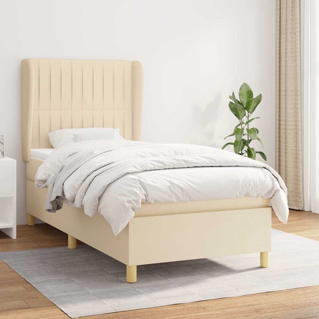 Sommier à lattes de lit et matelas Crème 90x190 cm Tissu