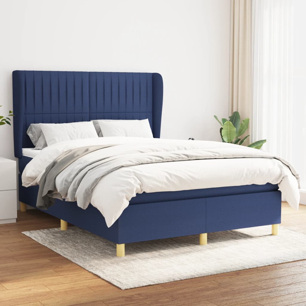 Sommier à lattes de lit avec matelas Bleu 140x190 cm Tissu - XIOS
