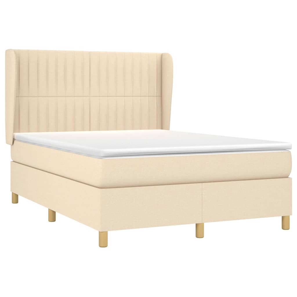 Sommier à lattes de lit avec matelas Crème 140x200 cm Tissu