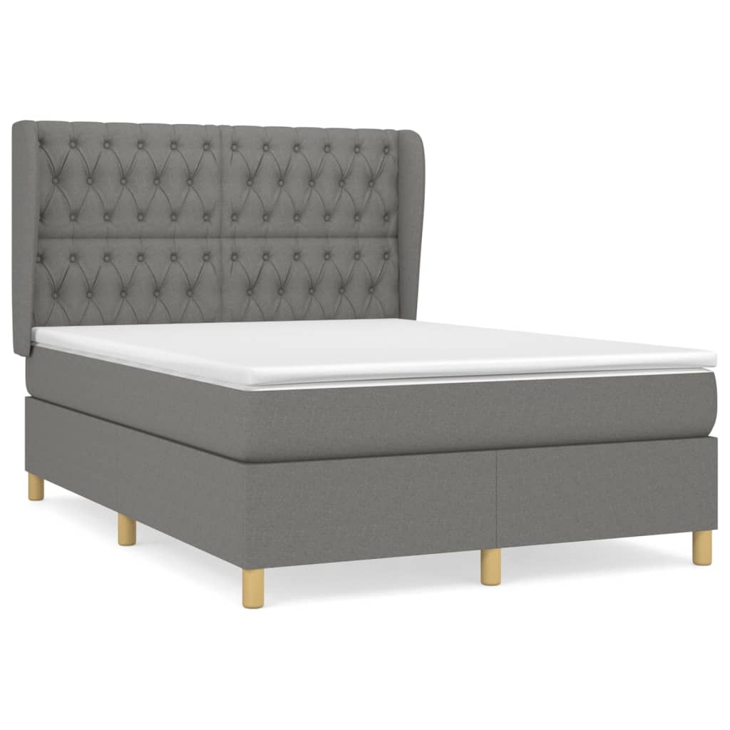 Sommier à lattes de lit avec matelas Gris foncé 140x190cm Tissu - XIOS