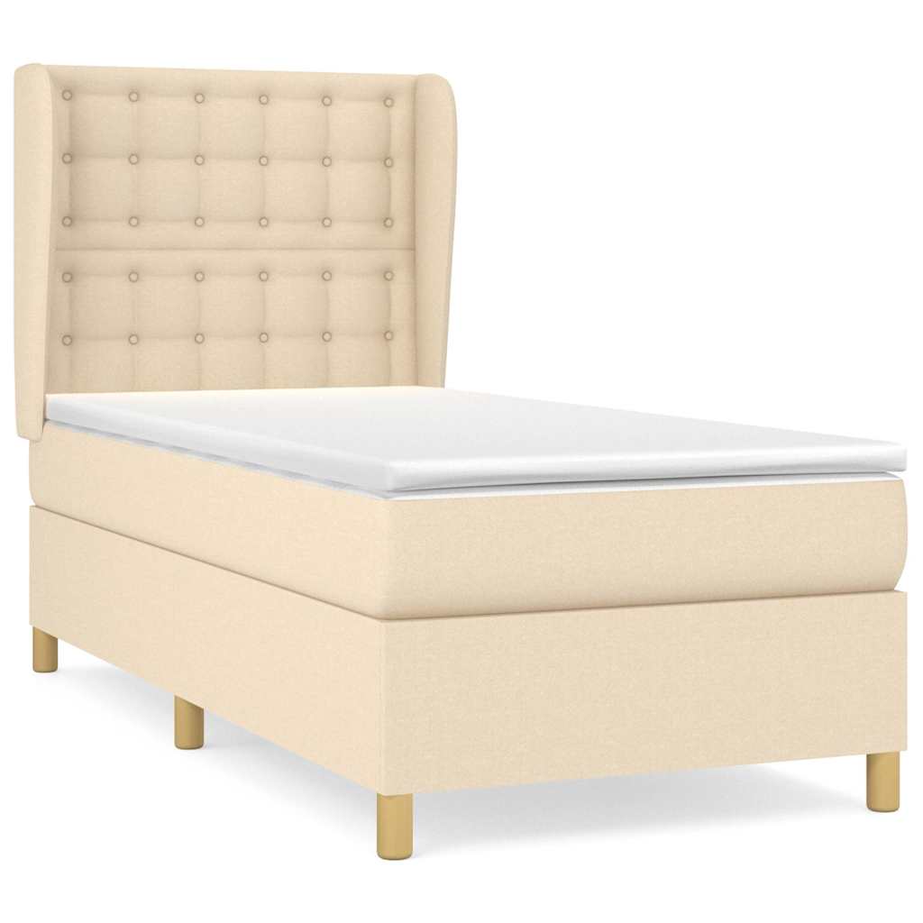 Sommier à lattes de lit et matelas Crème 90x190 cm Tissu
