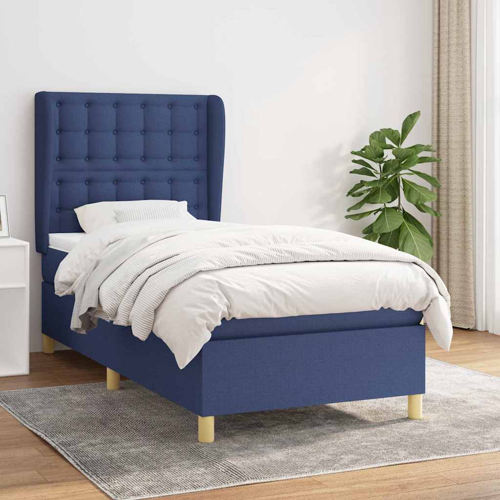 Sommier à lattes de lit avec matelas Bleu 100x200 cm Tissu