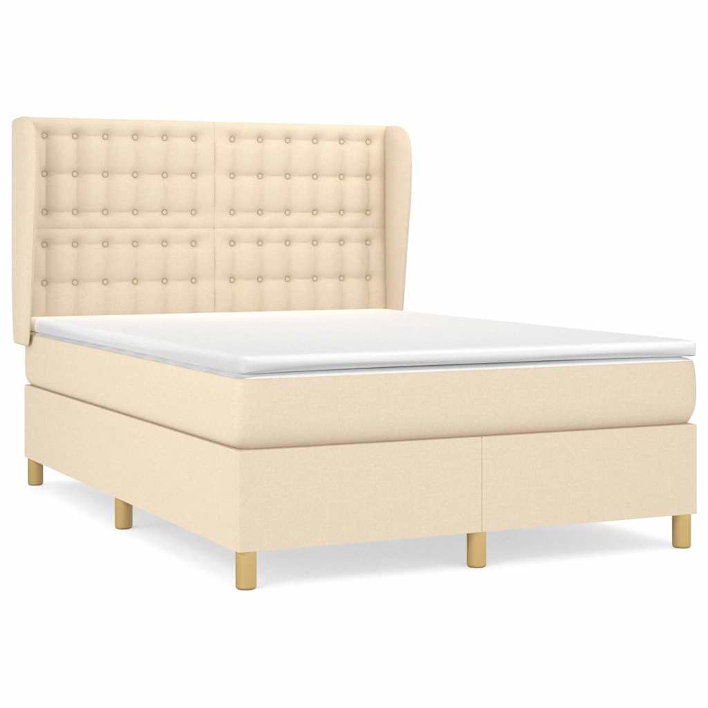 Sommier à lattes de lit avec matelas Crème 140x190 cm Tissu