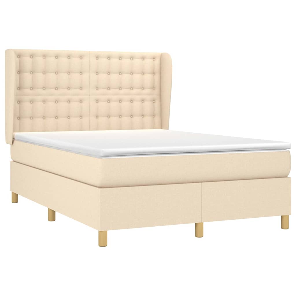 Sommier à lattes de lit avec matelas Crème 140x190 cm Tissu