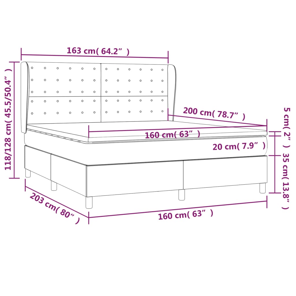 Sommier à lattes de lit avec matelas Gris foncé 160x200cm Tissu - XIOS