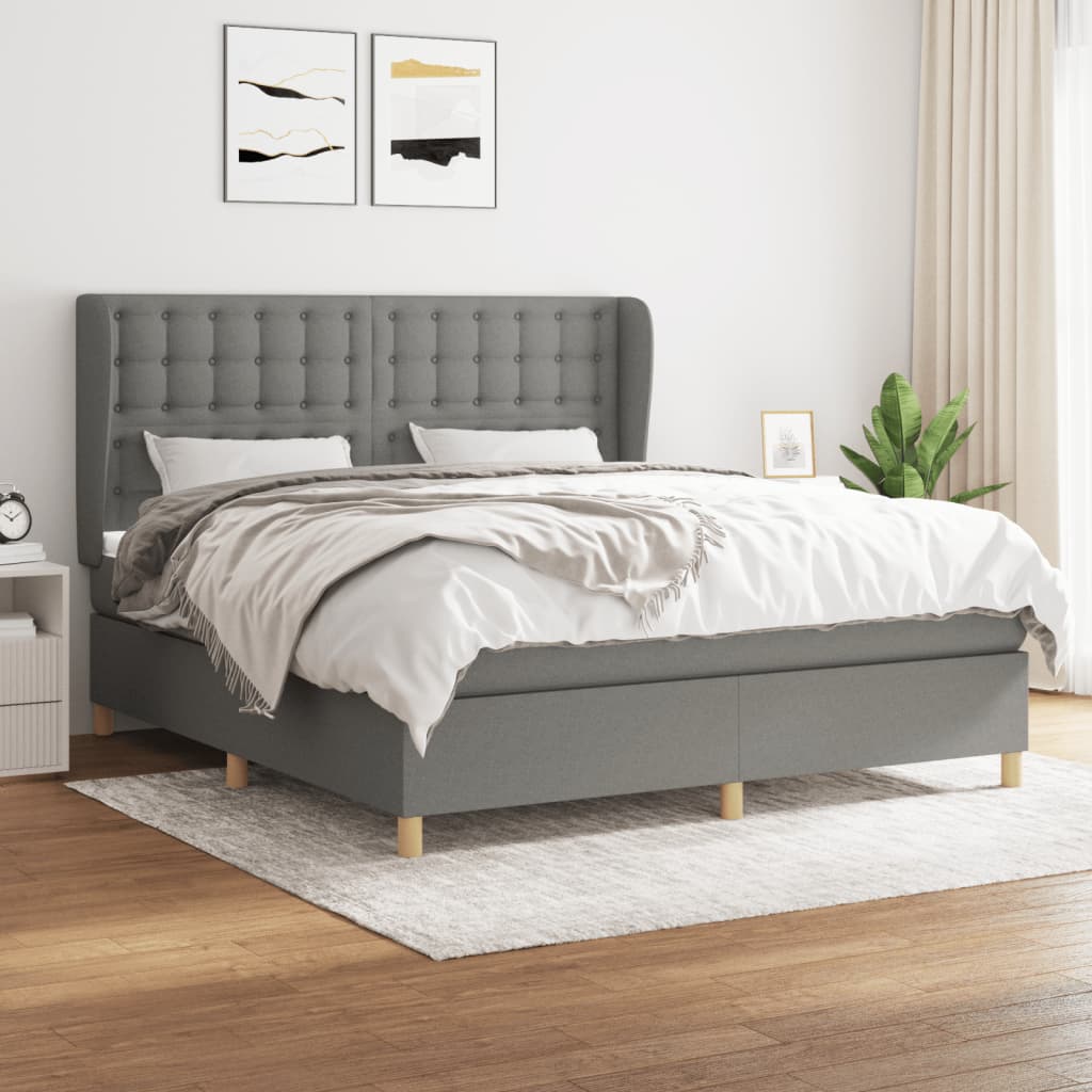 Sommier à lattes de lit avec matelas Gris foncé 160x200cm Tissu - XIOS