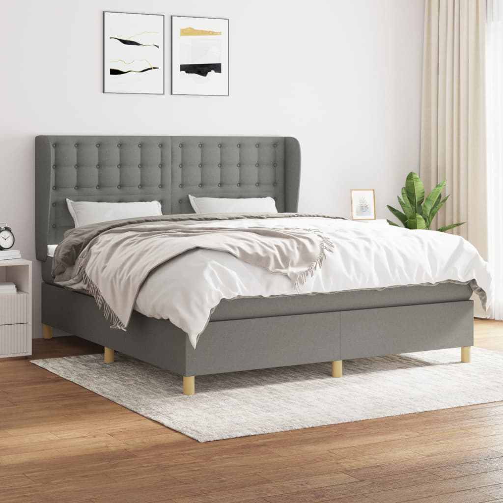 Sommier à lattes de lit avec matelas Gris foncé 180x200cm Tissu - XIOS