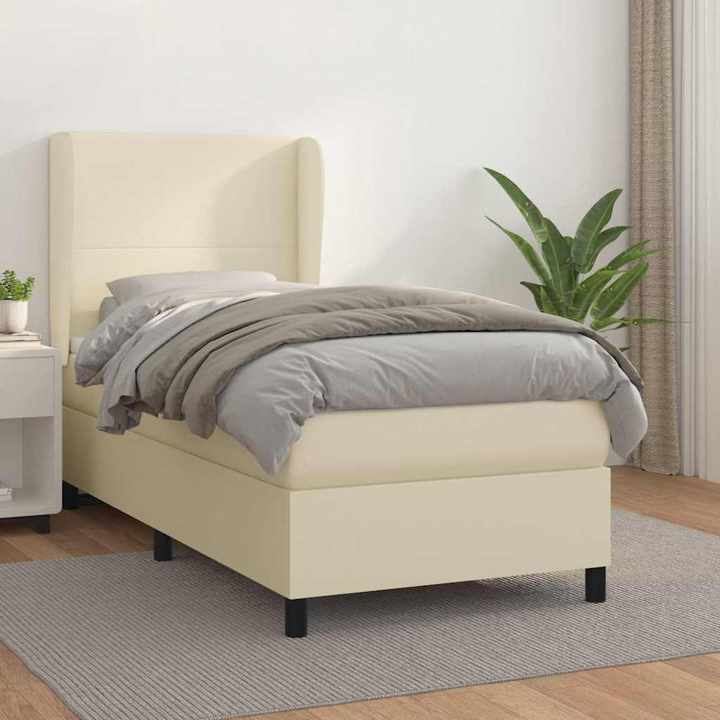Sommier à lattes de lit avec matelas Crème 100x200cm Similicuir