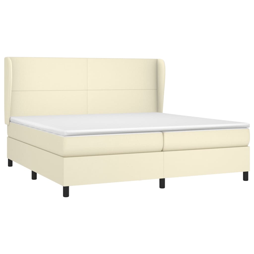 Sommier à lattes de lit avec matelas Crème 200x200cm Similicuir