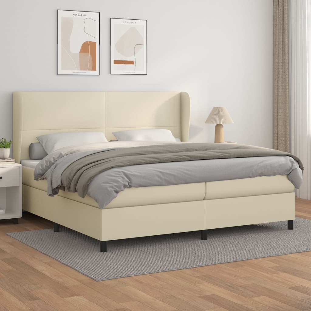 Sommier à lattes de lit avec matelas Crème 200x200cm Similicuir