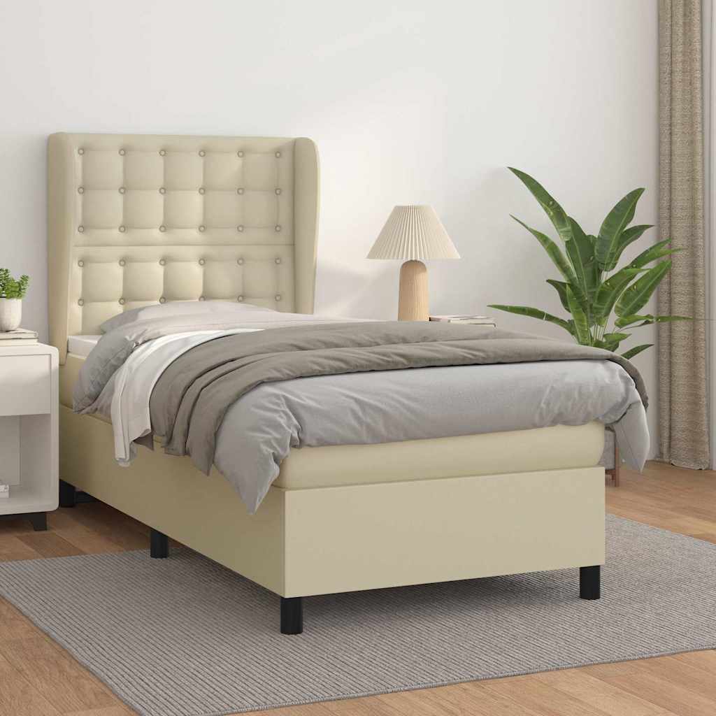 Sommier à lattes de lit avec matelas Crème 80x200 cm Similicuir