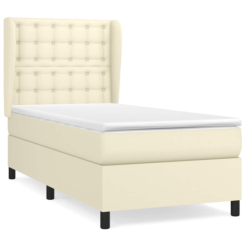 Sommier à lattes de lit avec matelas Crème 90x190 cm Similicuir