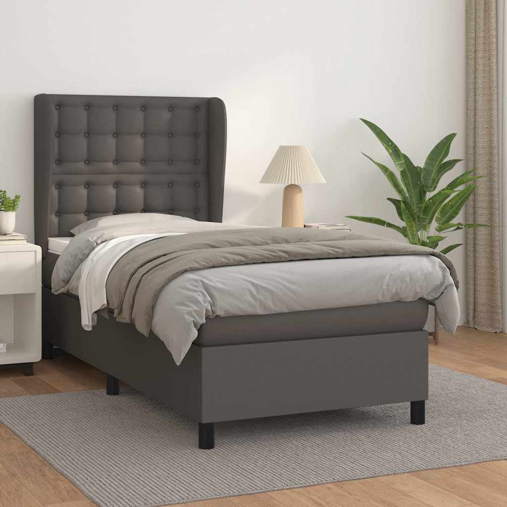 Sommier à lattes de lit avec matelas Gris 90x200 cm Similicuir