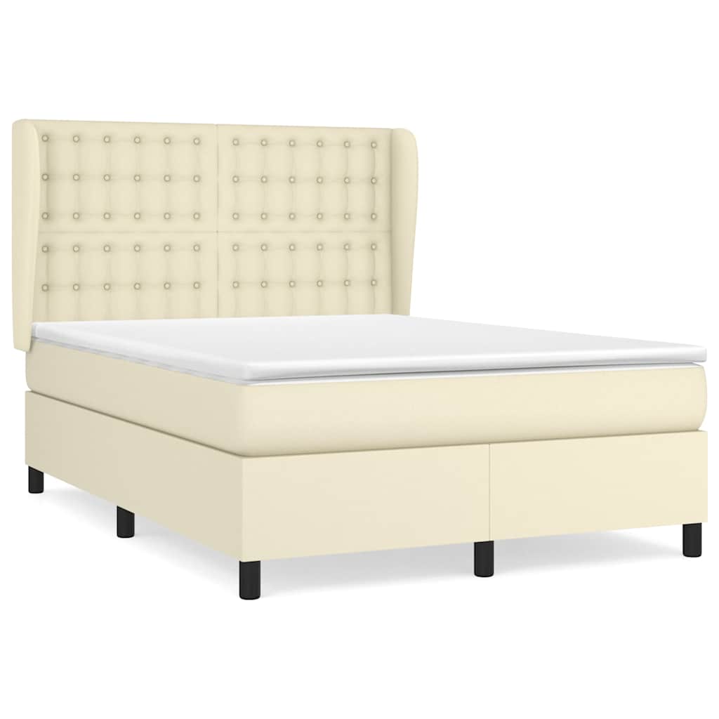 Sommier à lattes de lit avec matelas Crème 140x190cm Similicuir