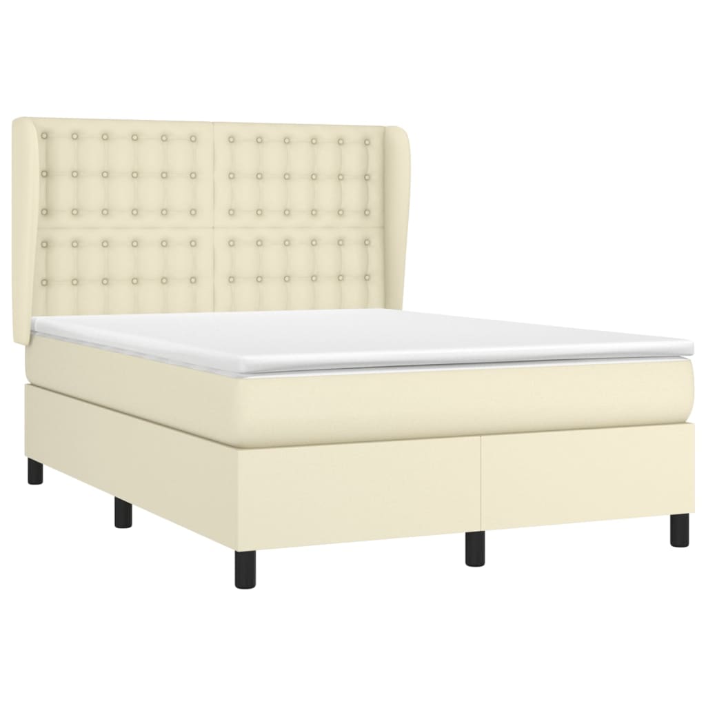 Sommier à lattes de lit avec matelas Crème 140x190cm Similicuir