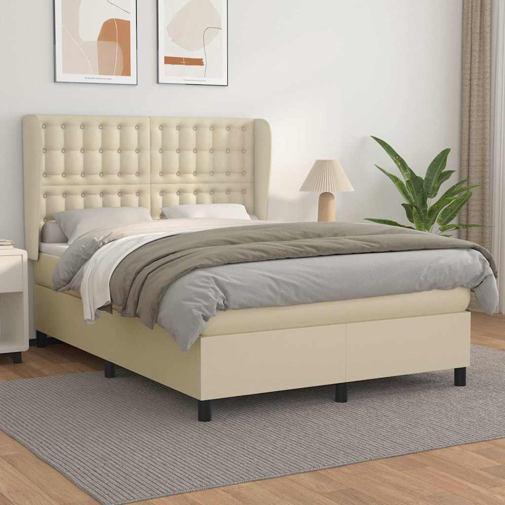 Sommier à lattes de lit avec matelas Crème 140x190cm Similicuir