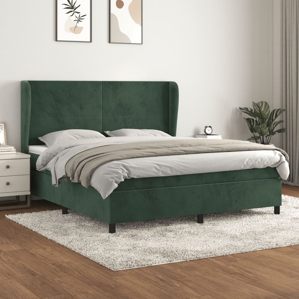 Sommier à lattes de lit et matelas Vert foncé 160x200cm Velours