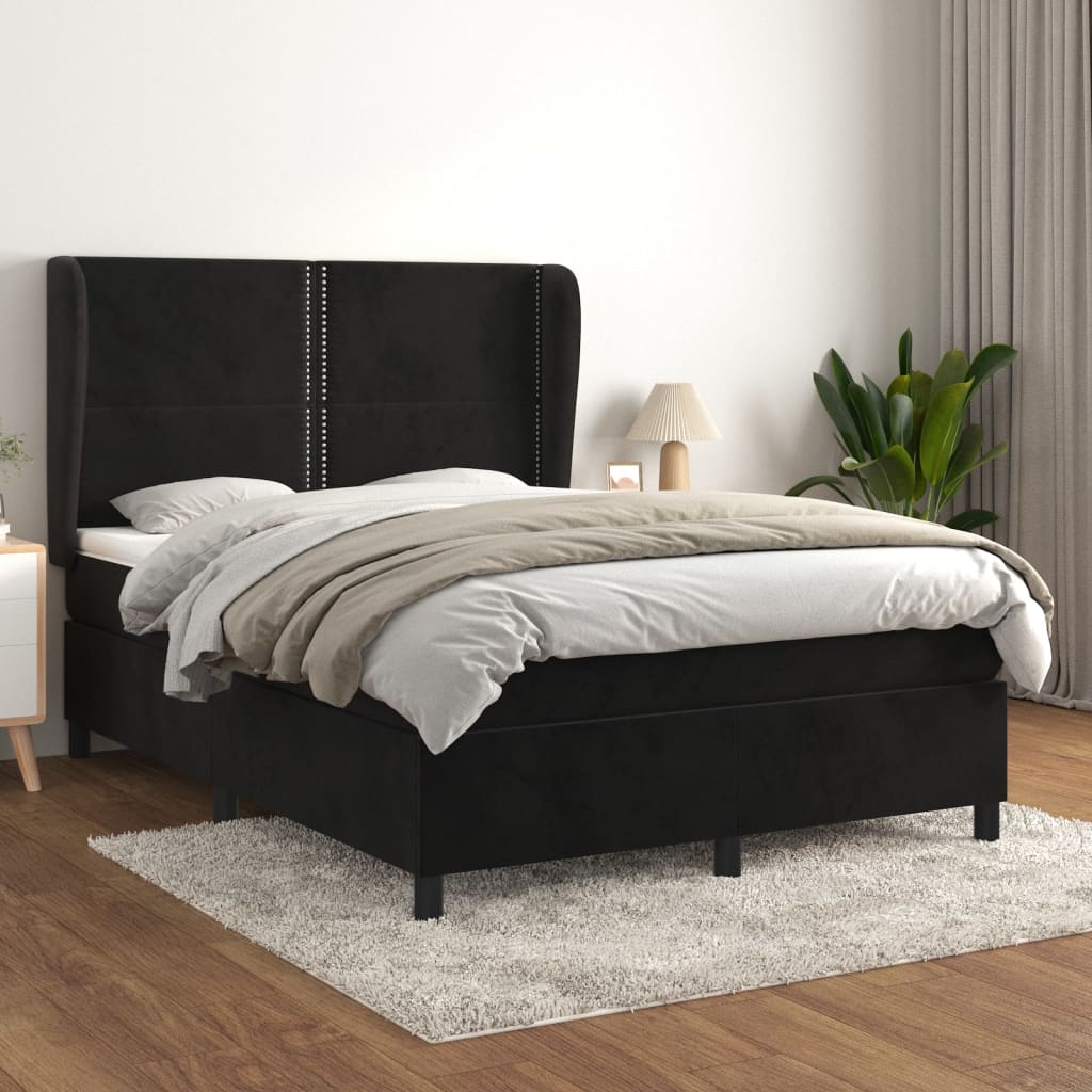 Sommier à lattes de lit avec matelas Noir 140x190 cm Velours - XIOS