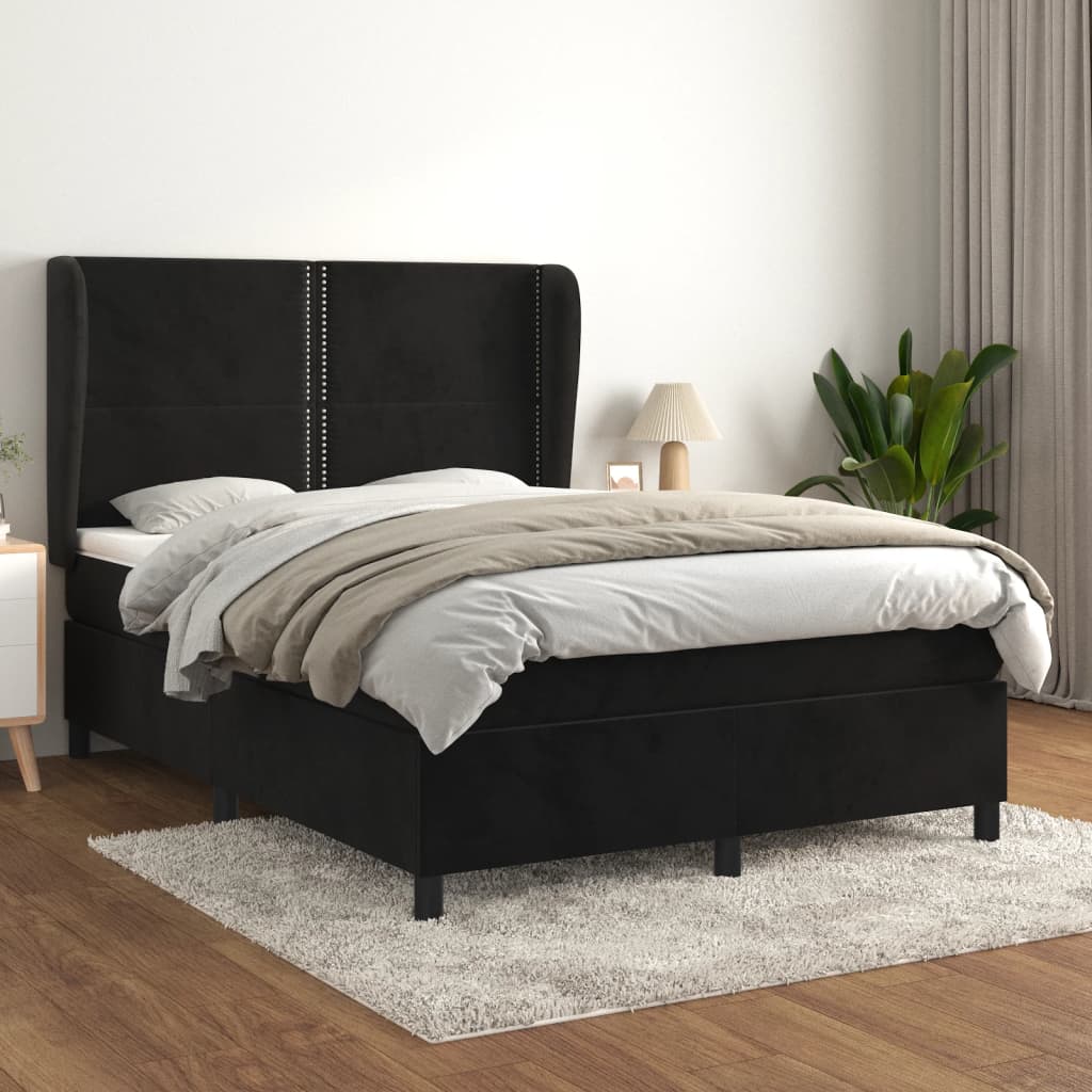 Sommier à lattes de lit avec matelas Noir 140x200 cm Velours - XIOS