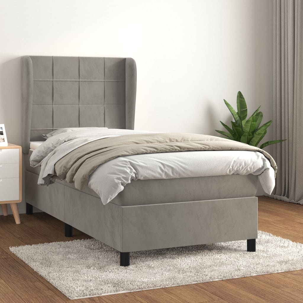Sommier à lattes de lit et matelas Gris clair 90x200 cm Velours - XIOS