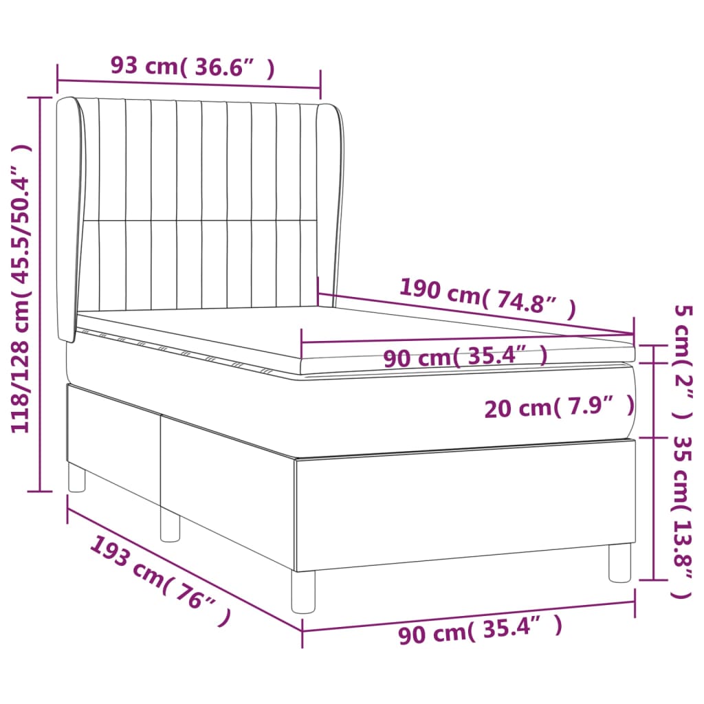 Sommier à lattes de lit avec matelas Noir 90x190 cm Velours - XIOS