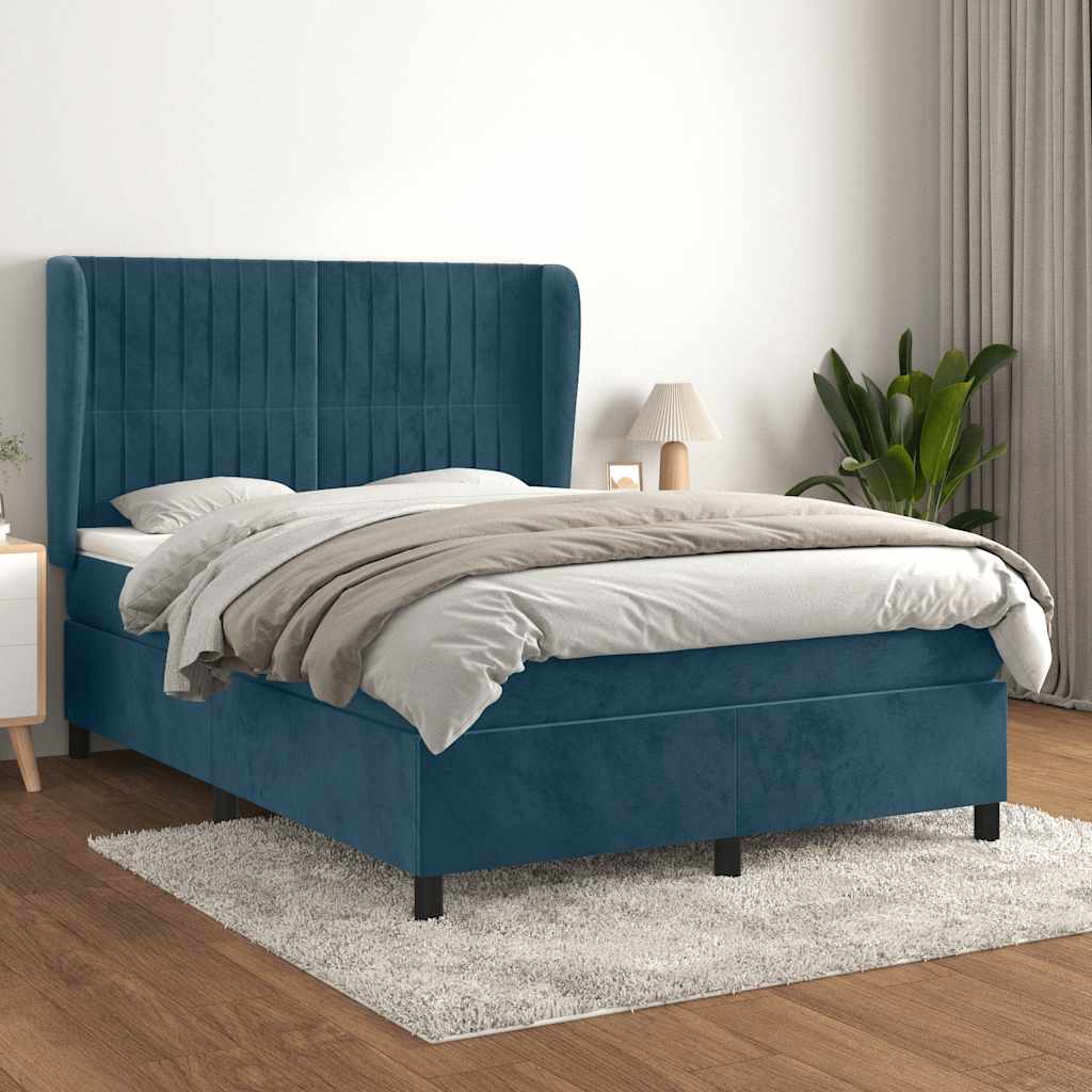 Sommier à lattes de lit et matelas Bleu foncé 140x190cm Velours - XIOS