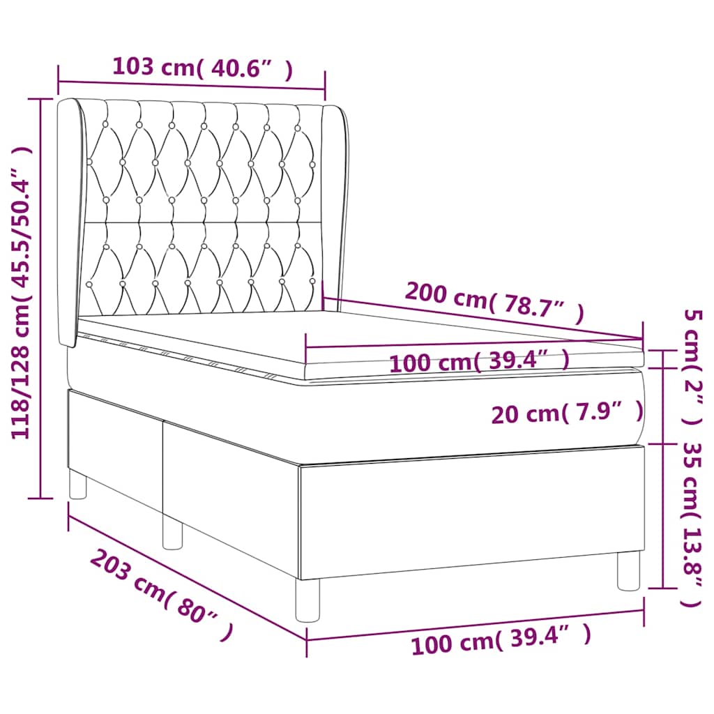Sommier à lattes de lit avec matelas Noir 100x200 cm Velours - XIOS
