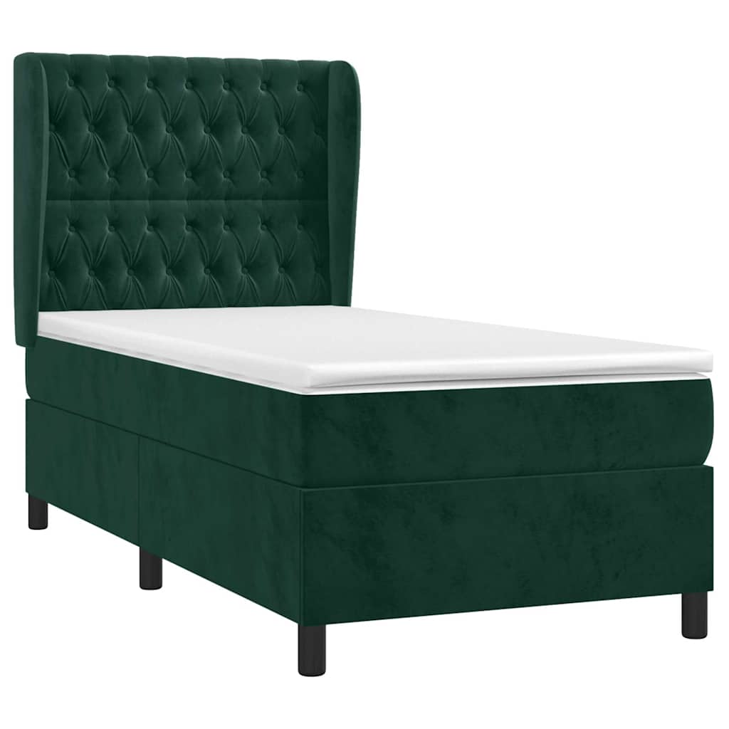 Sommier à lattes de lit avec matelas Vert foncé 100x200 cm