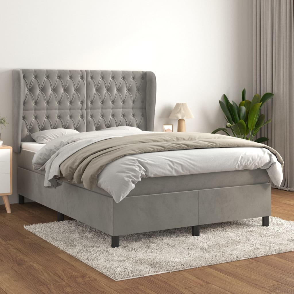 Sommier à lattes de lit et matelas Gris clair 140x190cm Velours - XIOS