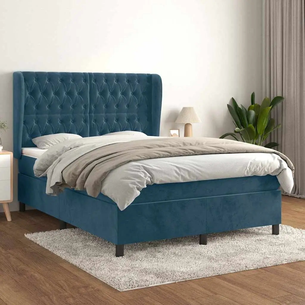 Sommier à lattes de lit et matelas Bleu foncé 140x190cm Velours - XIOS