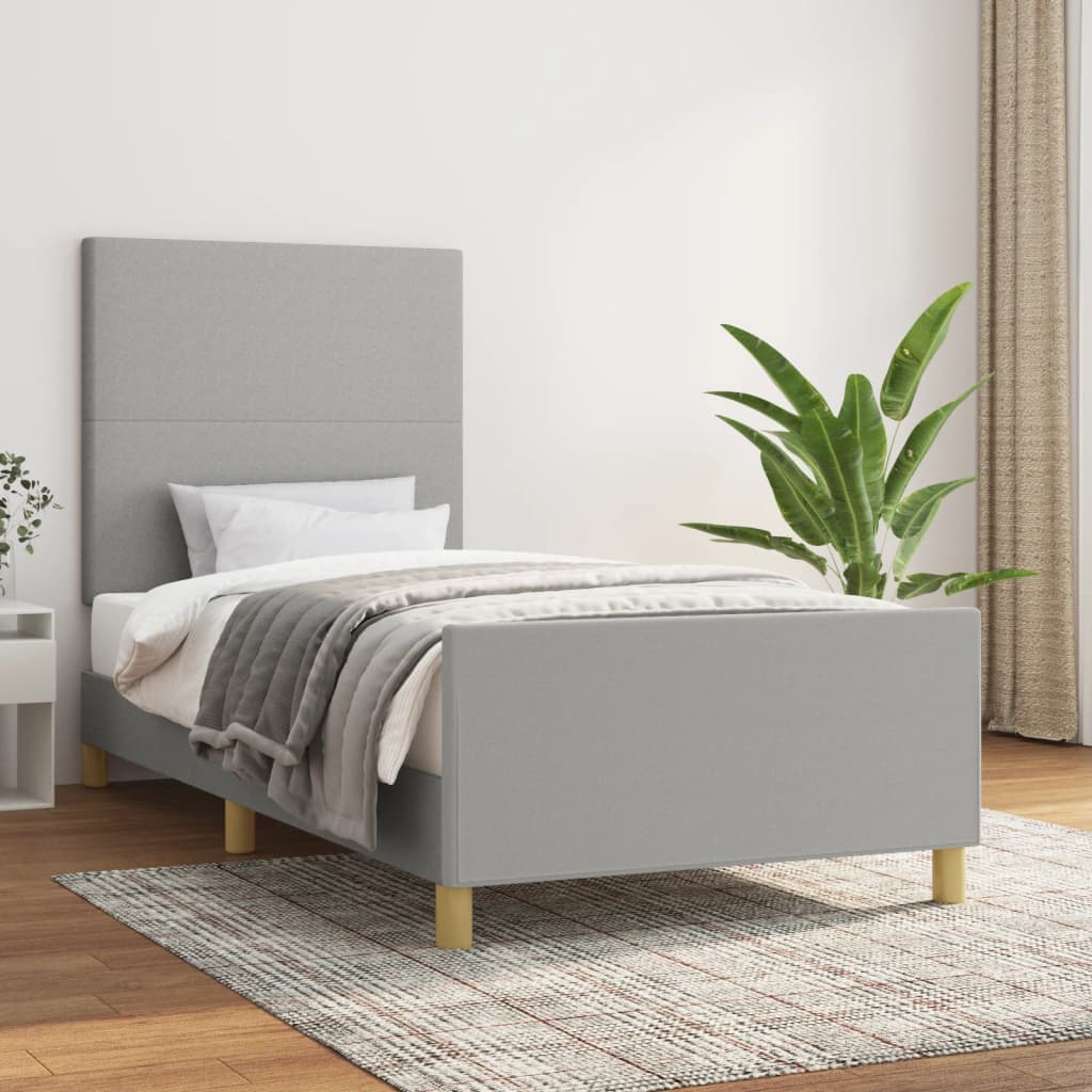 Cadre de lit sans matelas gris clair 90x190 cm tissu - XIOS