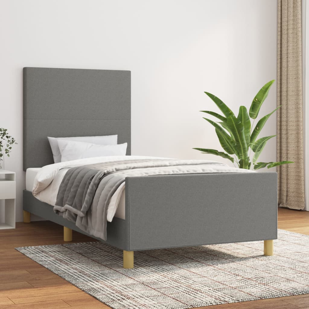 Cadre de lit sans matelas gris foncé 90x200 cm tissu - XIOS