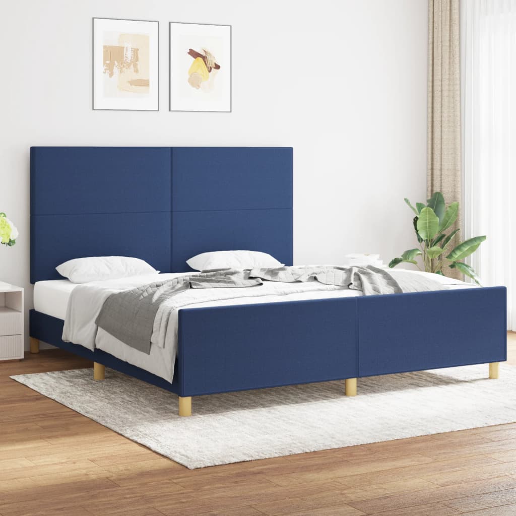 Cadre de lit sans matelas bleu 180x200 cm tissu - XIOS
