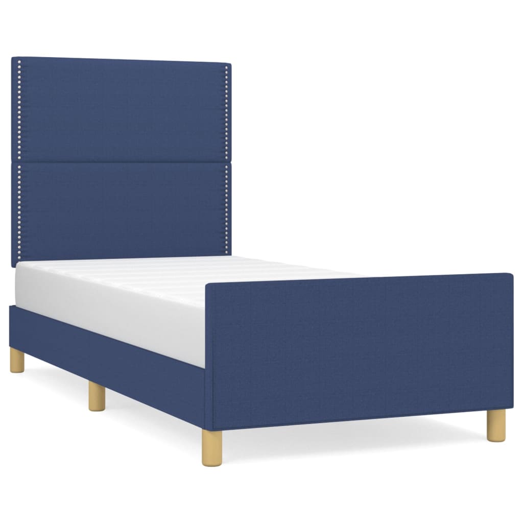 Cadre de lit sans matelas bleu 90x190 cm tissu - XIOS
