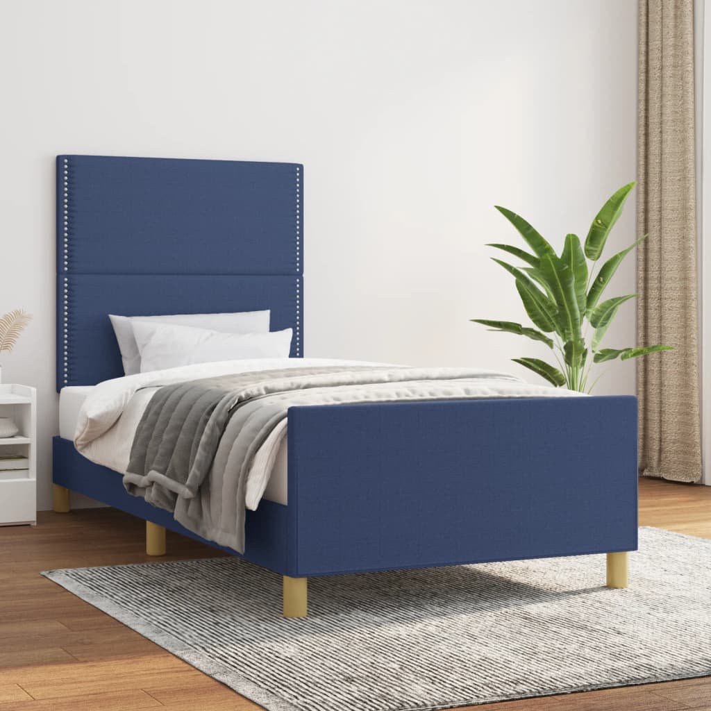 Cadre de lit sans matelas bleu 90x200 cm tissu - XIOS
