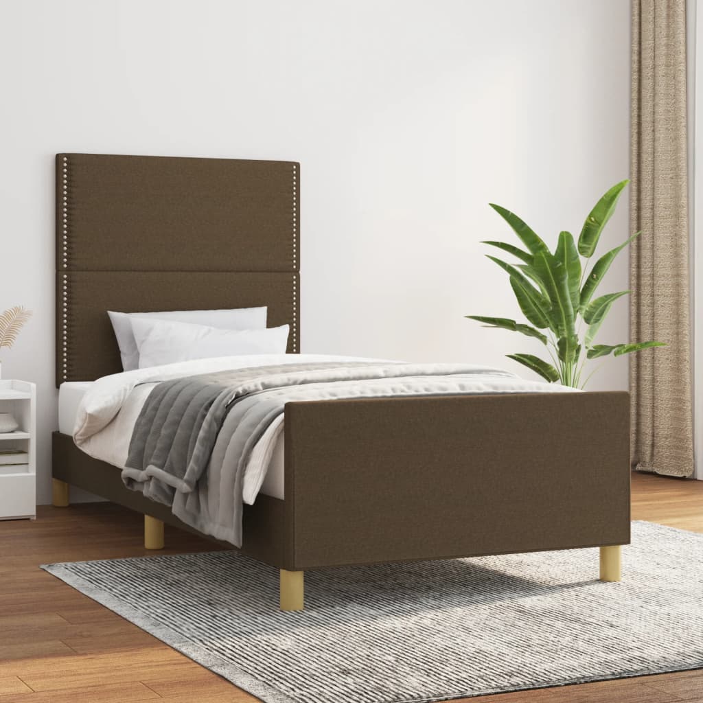 Cadre de lit sans matelas marron foncé 100x200 cm tissu - XIOS