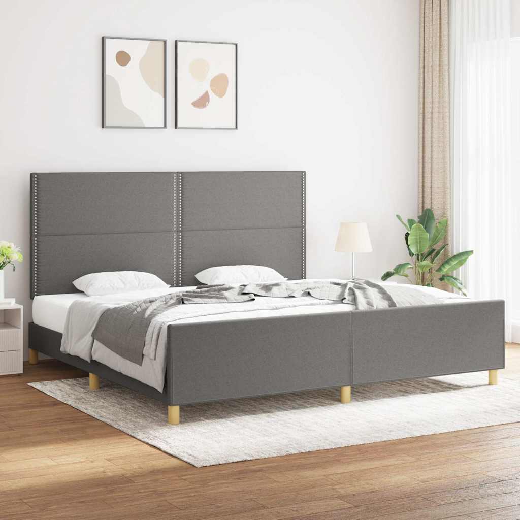 Cadre de lit sans matelas gris foncé 200x200 cm tissu - XIOS