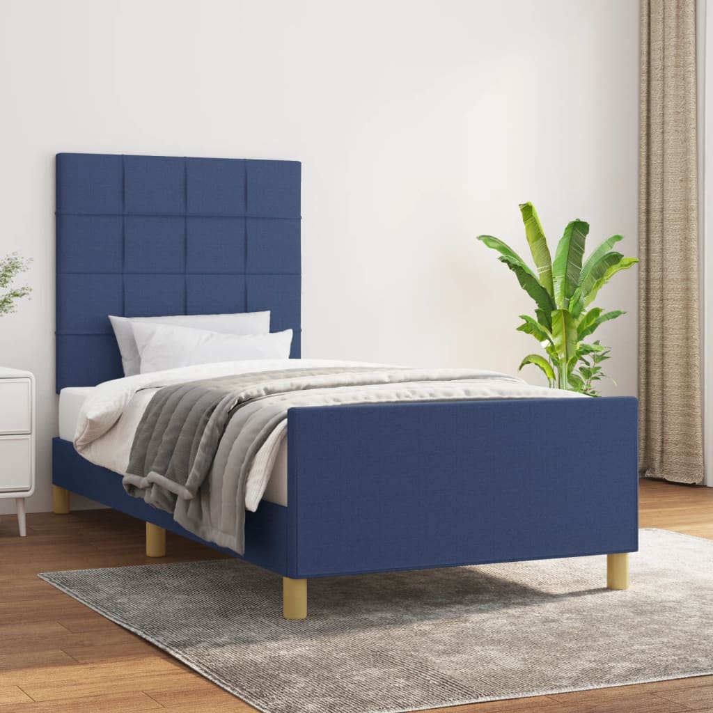 Cadre de lit sans matelas bleu 90x190 cm tissu - XIOS