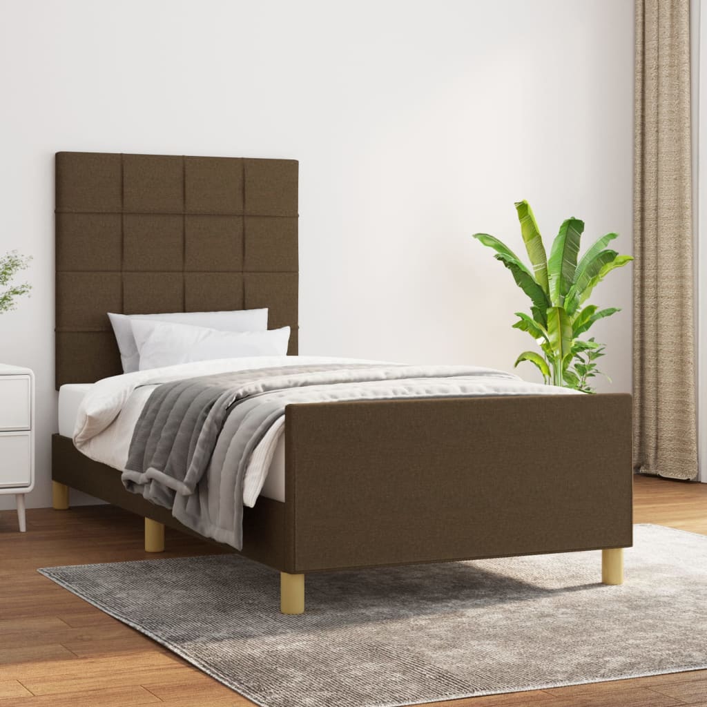 Cadre de lit sans matelas marron foncé 100x200 cm tissu - XIOS