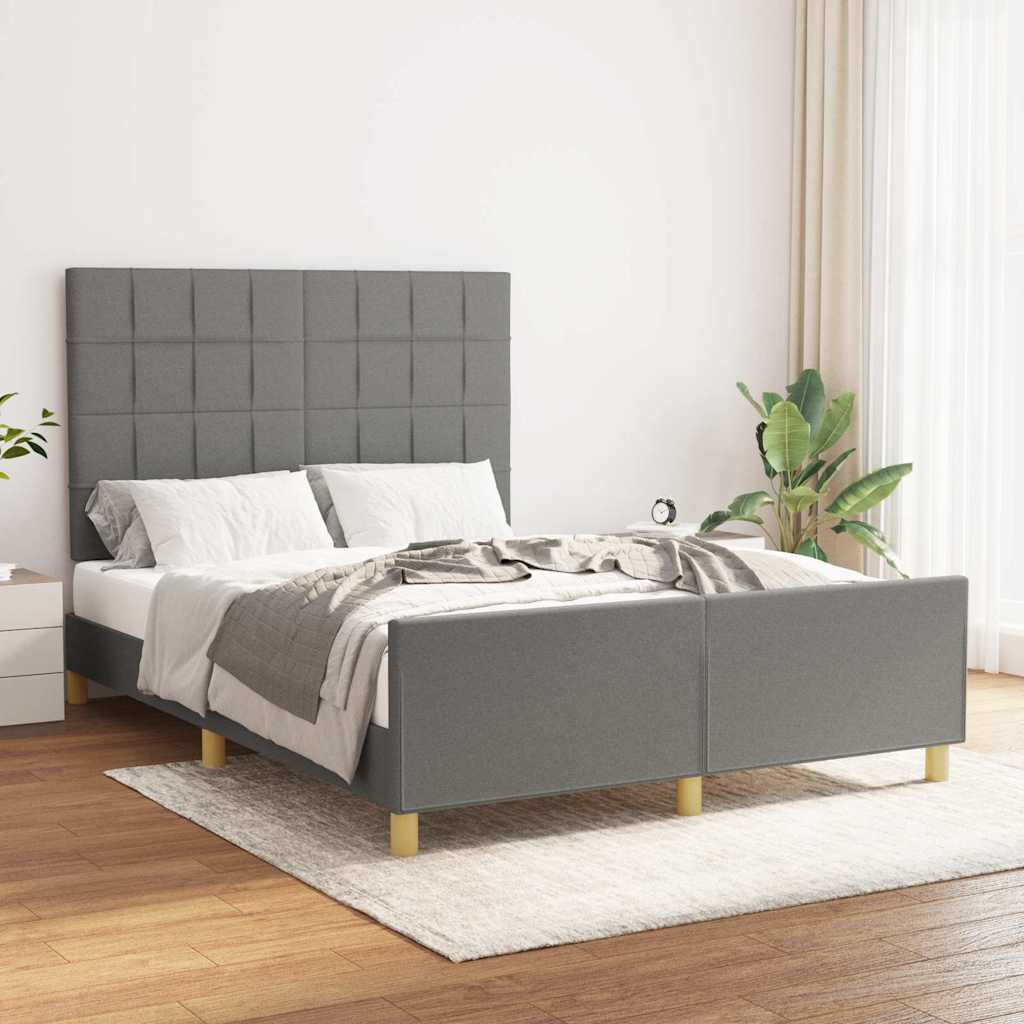 Cadre de lit sans matelas gris foncé 140x190 cm tissu - XIOS