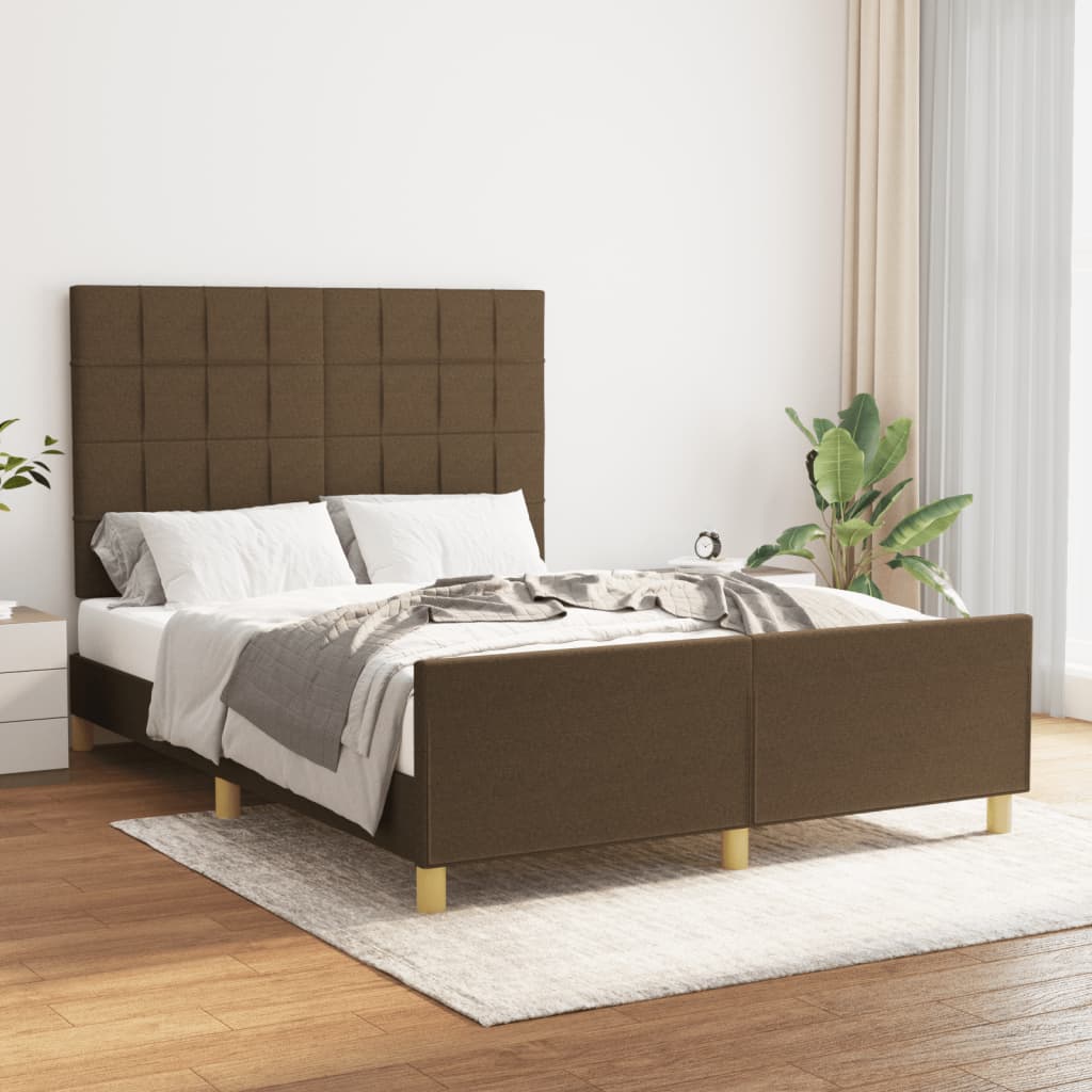 Cadre de lit sans matelas marron foncé 140x190 cm tissu - XIOS