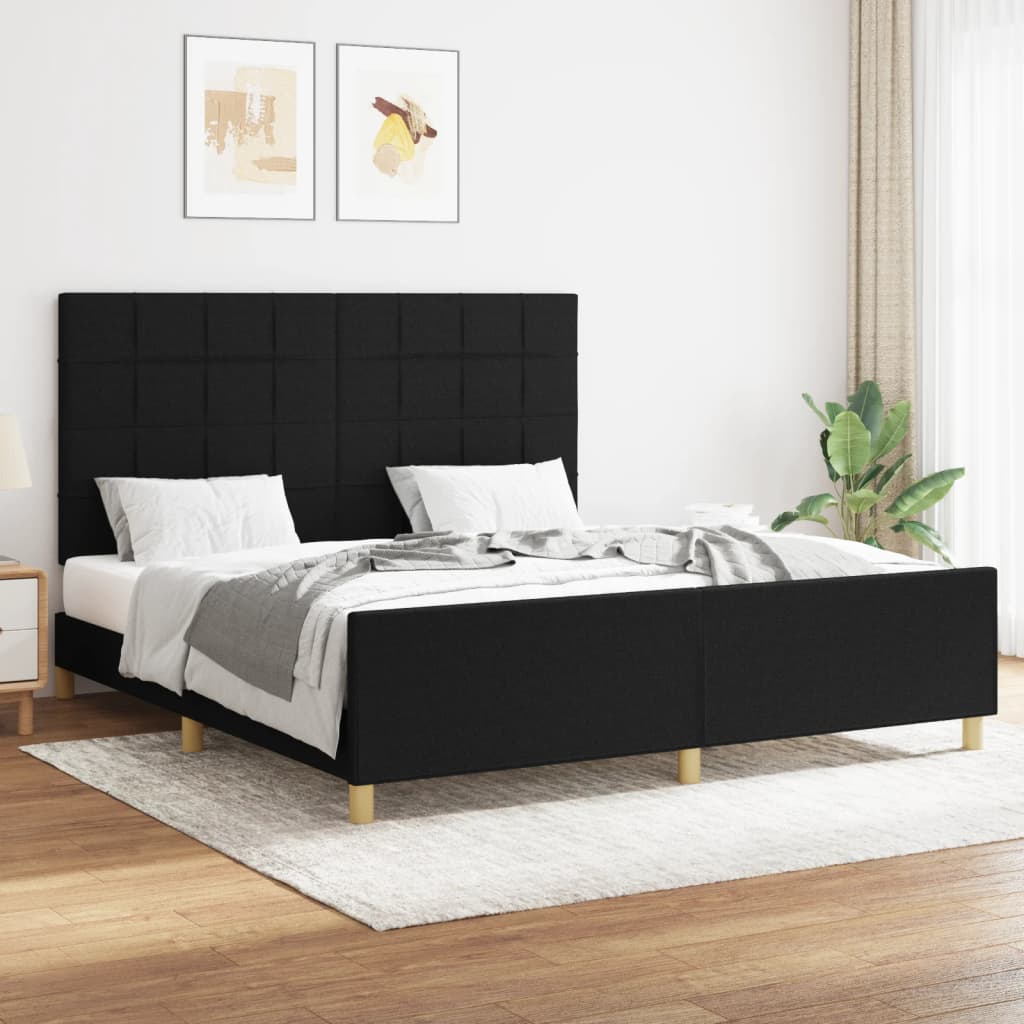 Cadre de lit sans matelas noir 160x200 cm tissu - XIOS